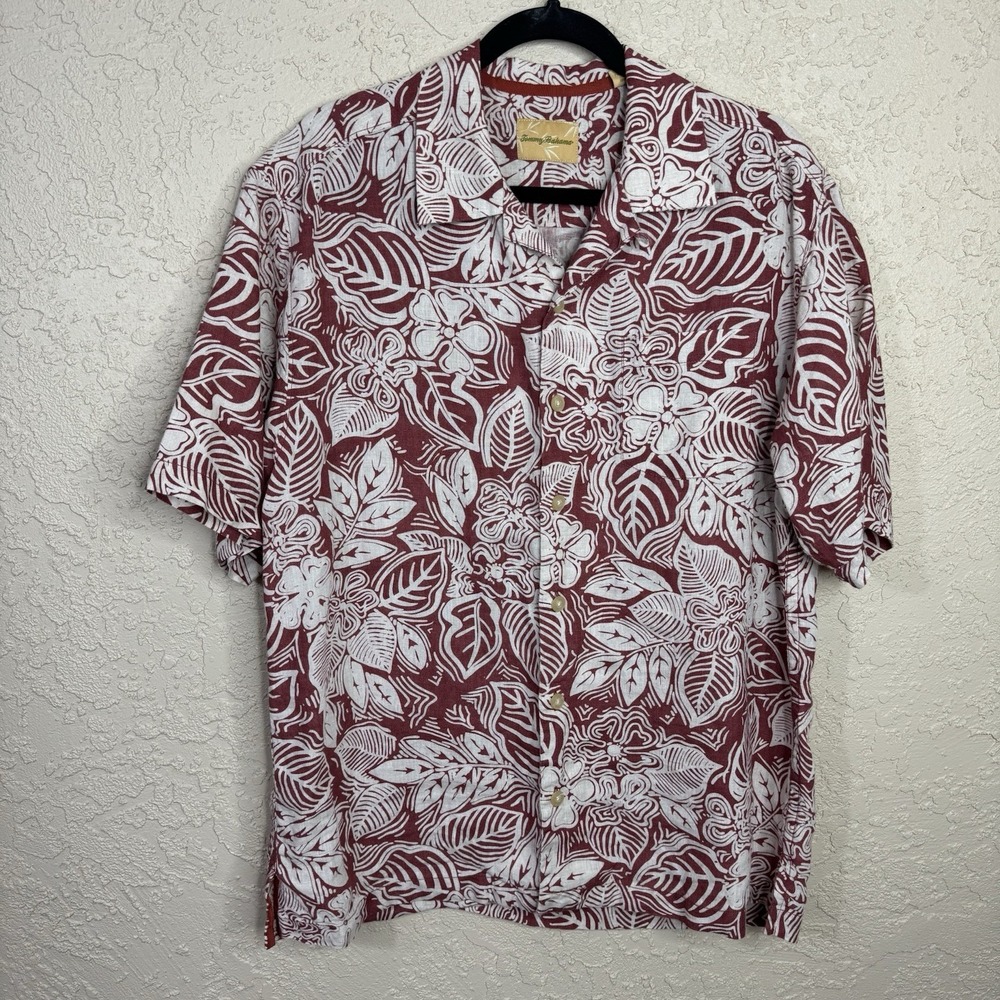 Tommy Bahama 100% Linen Hawaiian Shirt Mens Medium Palm Tropical Vacation Resort